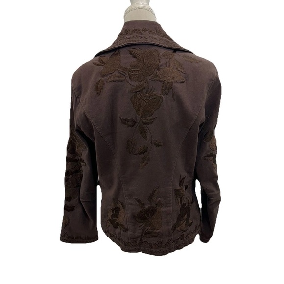 Paparazzi Lined Blazer Jacket Wonens XL Brown Embroidered Cotton - Picture 3 of 11